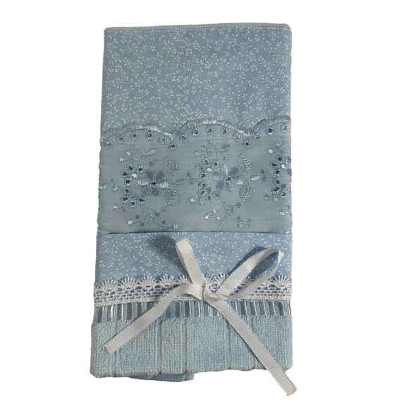 Dohler Embellished Hand Towel Lace Ribbon Pale Blue Decorative 19.5" X 12.5" - Picture 10 of 10